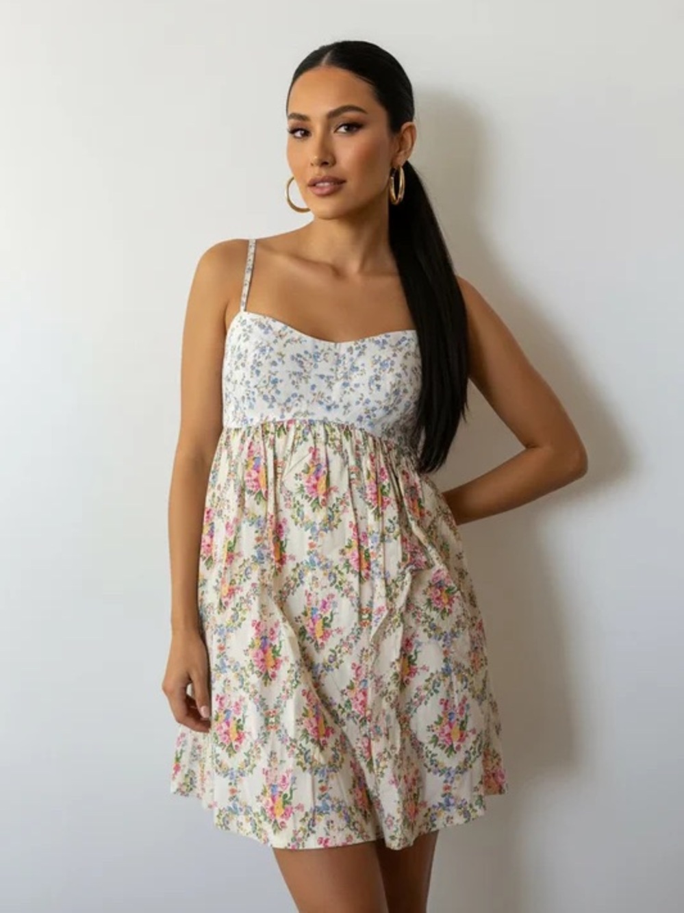Floral Spaghetti Strap Sundress in Cream